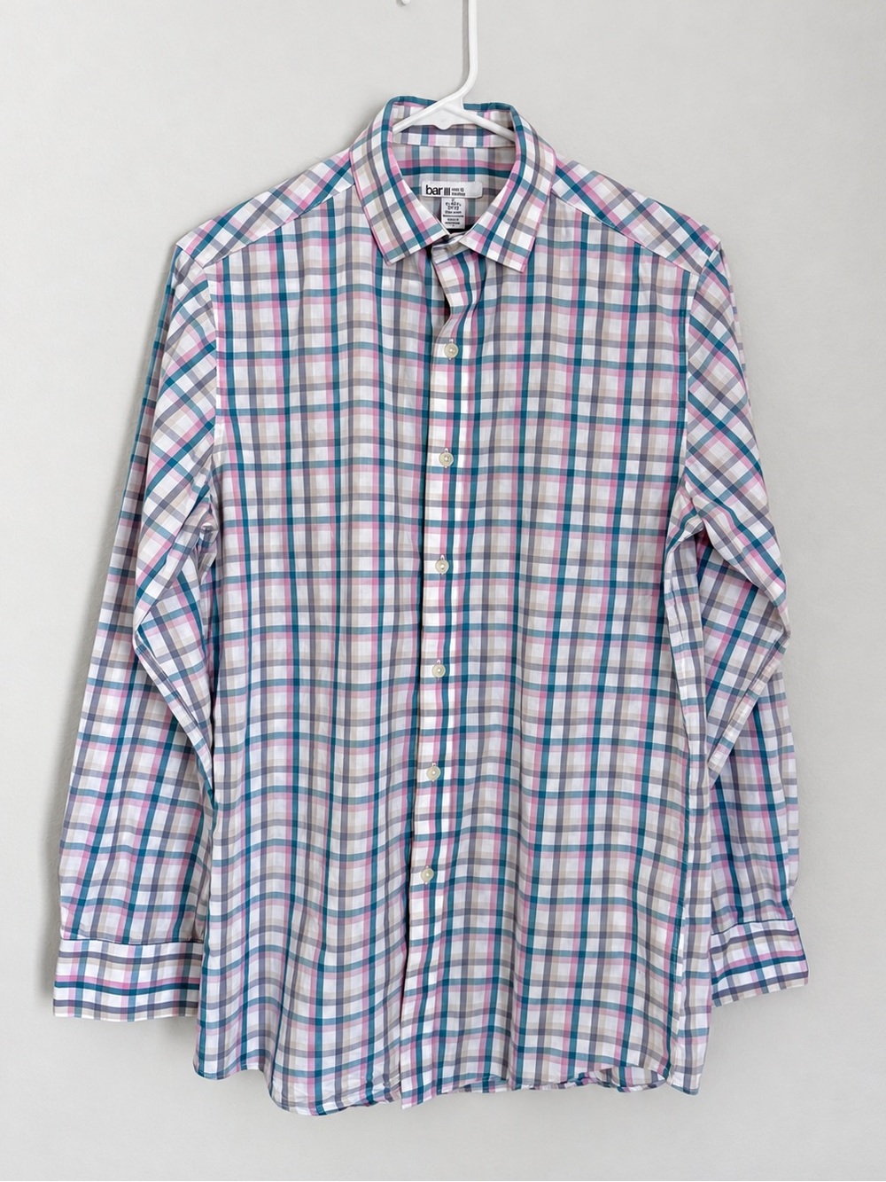 Bar 3 Men’s S Multi-Color Pink Blue White Plaid Button-Up Shirt Preppy